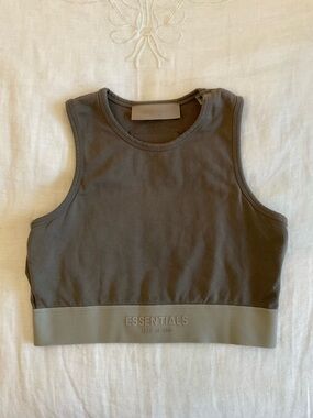 Essentials Olive Cropped Racer Tank with Logo Band